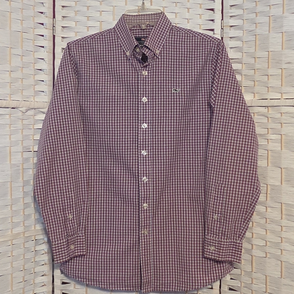 Vineyard Vines Blue And Red Button Down Checkered Shirt Boys' Size      L - 16.